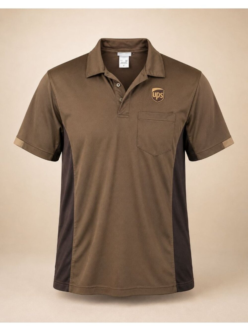UPS Mens Medium Polo Shirt Brown Short Sleeve Work WearGuard Uniform